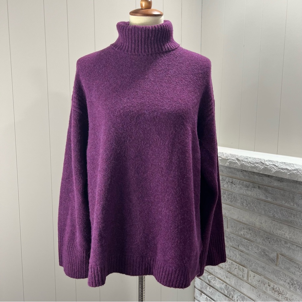 J. Crew Turtleneck Sweater Purple Super Soft Oversized Rib Detail Pullover M
